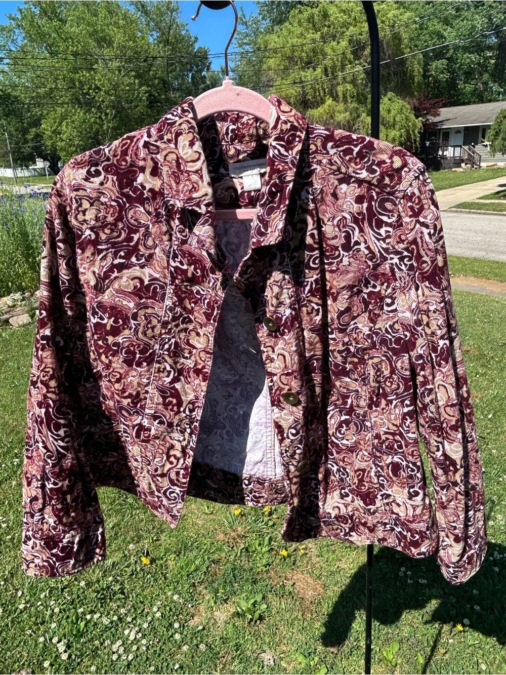 Christopher & Banks Burgundy and Cream Paisley Corduroy Jacket